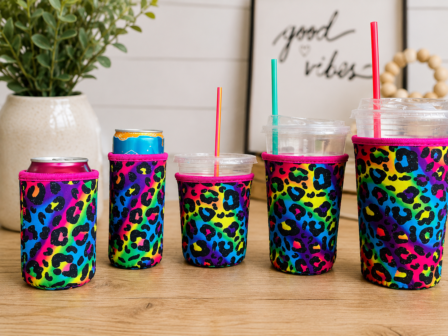 Neon Leopard Print Drink Koozie Collection | Multiple Sizes Available