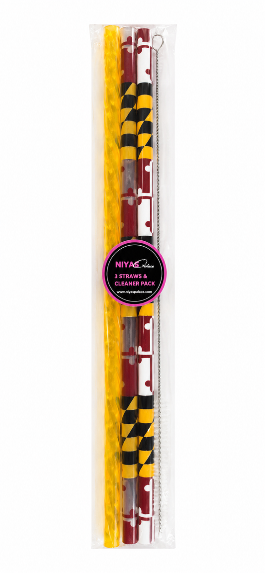 Maryland-Themed 10mm Reusable Straw Pack | Includes 3 Reusable Straws & Cleaner