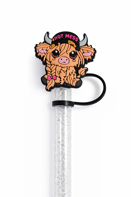 Hot Mess Cow 10mm Straw Topper