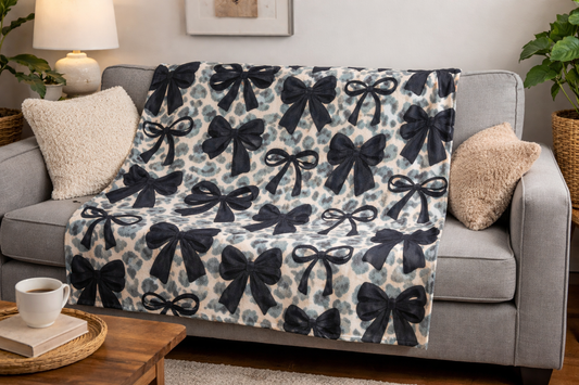 Bows and Leopard Fuzzy Blanket
