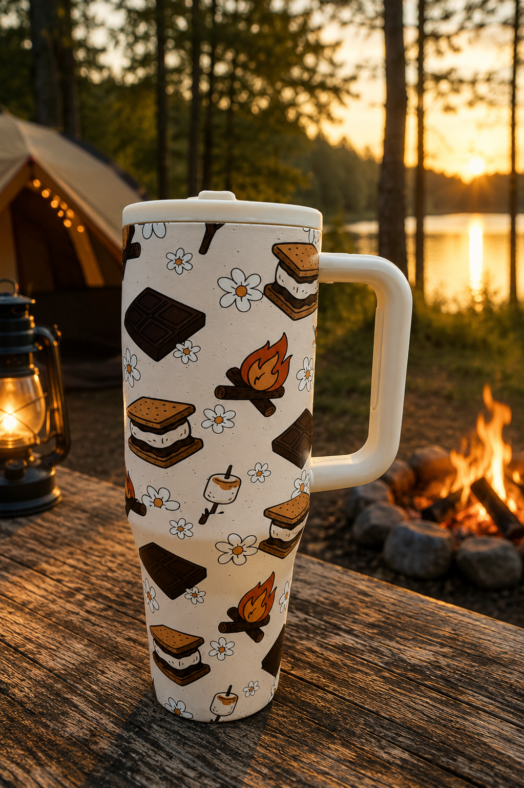 Camping S'mores 40oz Stainless Steel Tumbler with Handle & Straw
