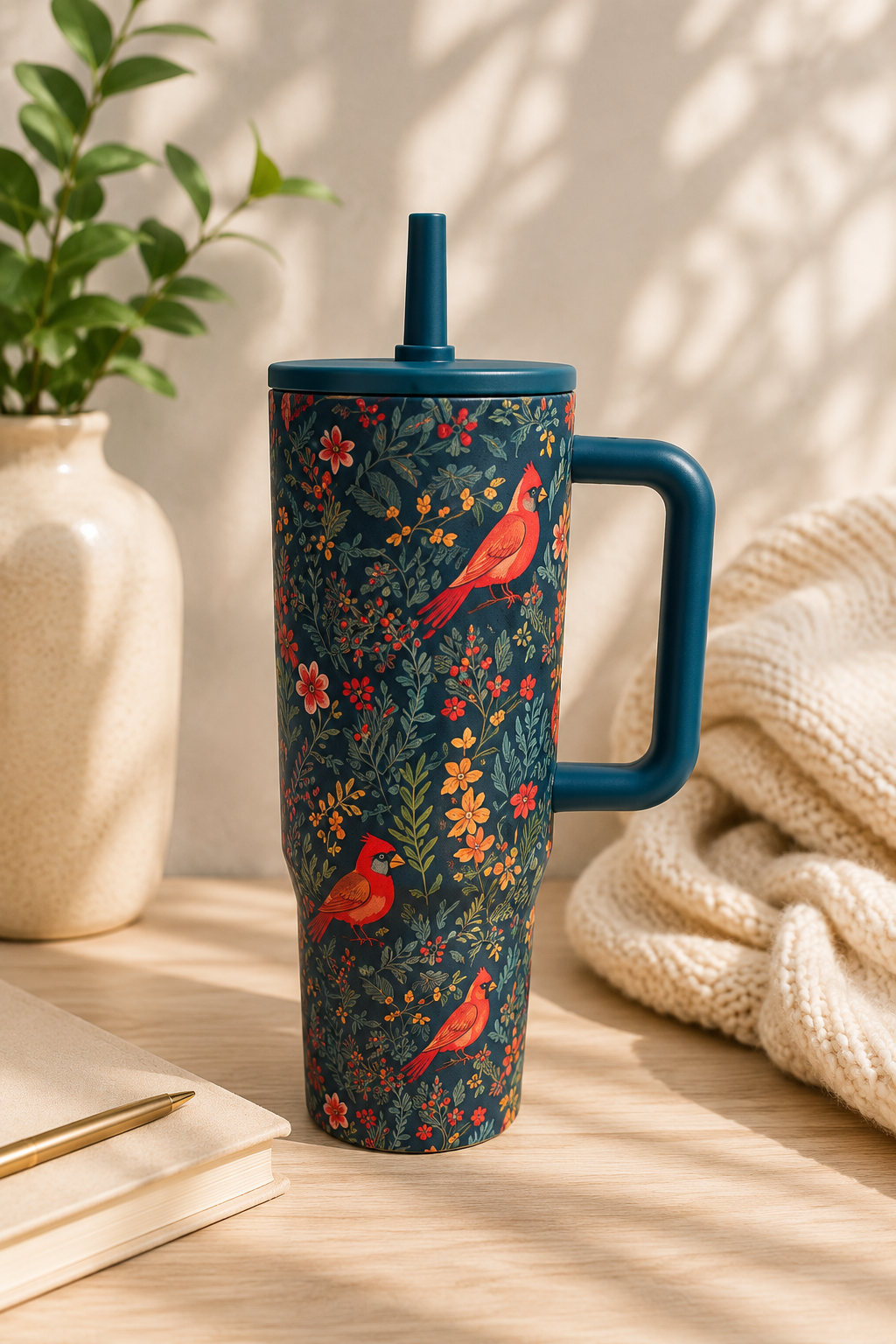 Cardinal 40oz Stainless Steel Tumbler with Handle | Double-Wall Insulated Travel Cup