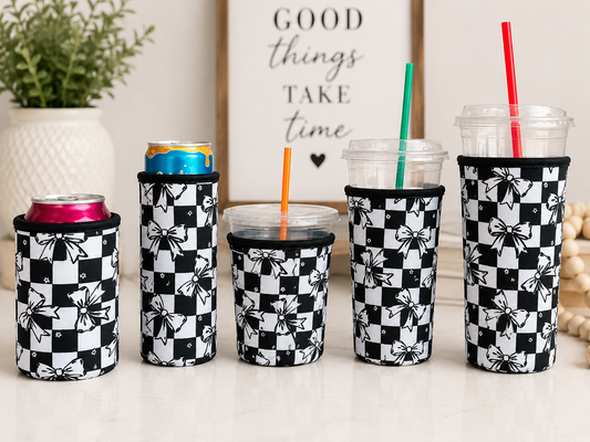 Bow & Checkered Koozie | Multiple Sizes Available