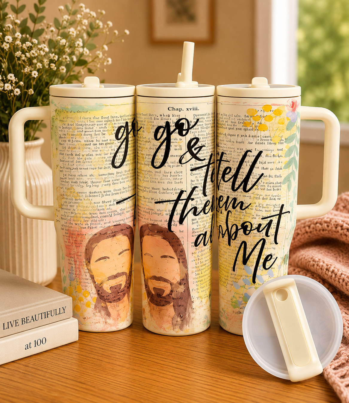 Faith-Based 40oz Tumbler with Handle | Christian Insulated Stainless Steel Travel Cup