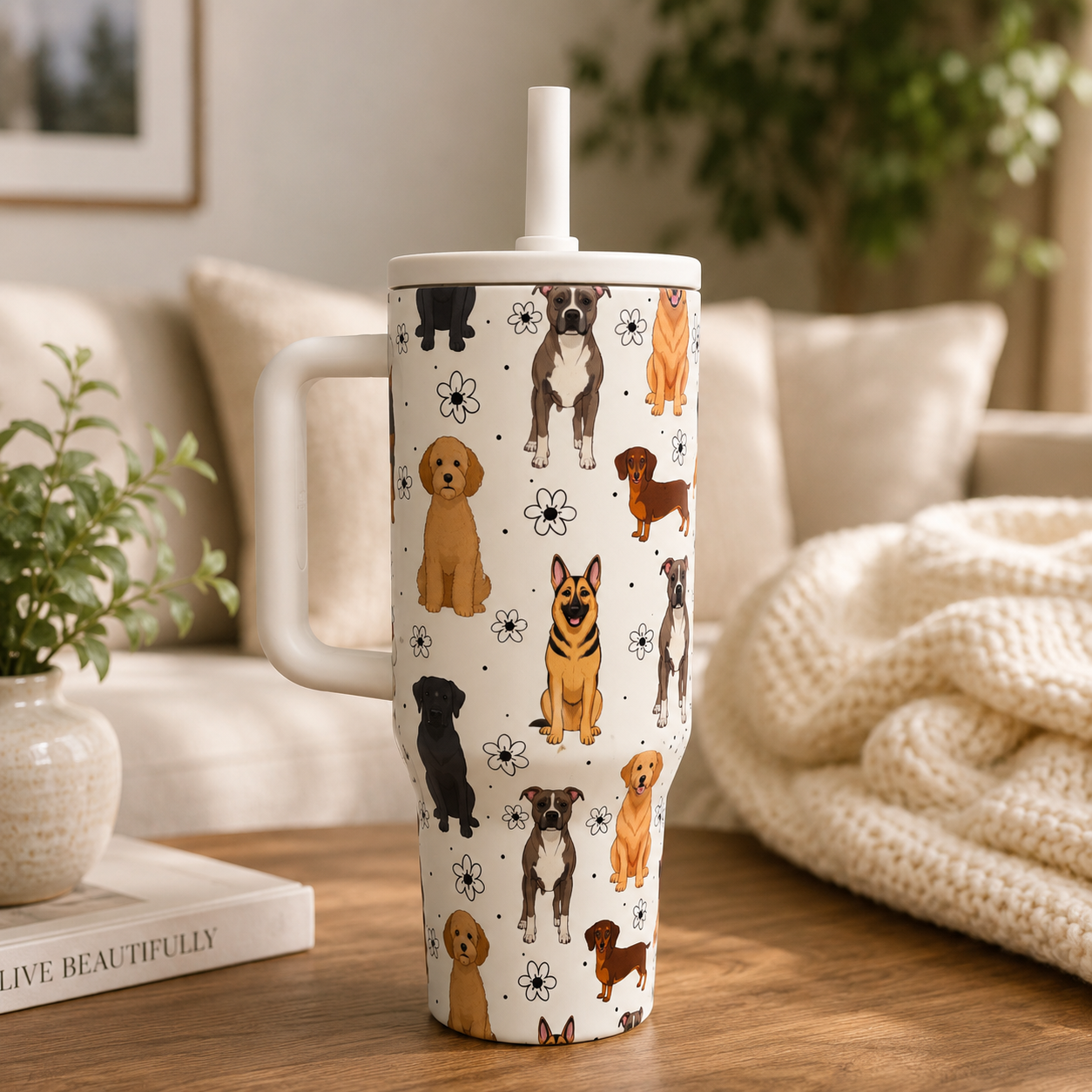 Dog Lovers 40oz Stainless Steel Tumbler with Handle & Straw